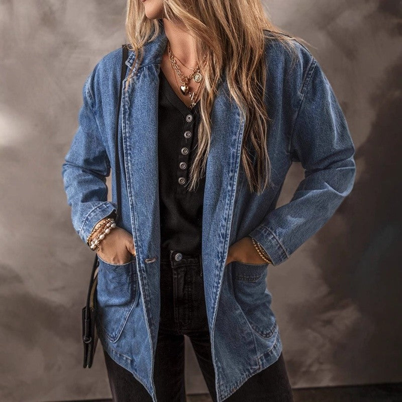 Slim Fit Cotton Denim Jacket Long Sleeve Tailored