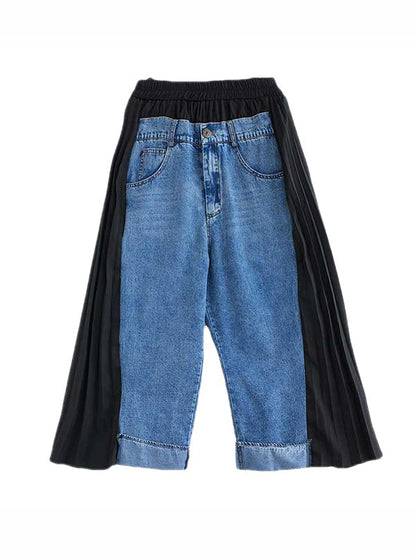 False Two High Waisted Elasticity Split-Joint Jean Pants Bottoms