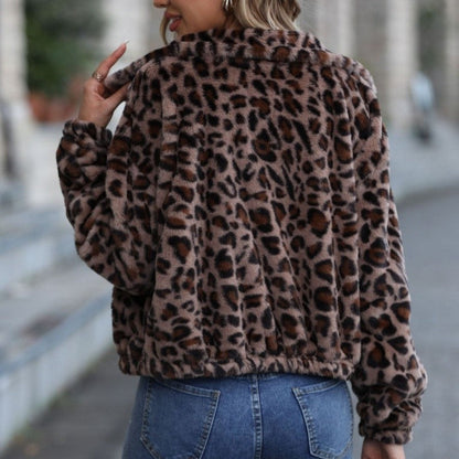 Leopard Print Long Sleeve Zip Jacket