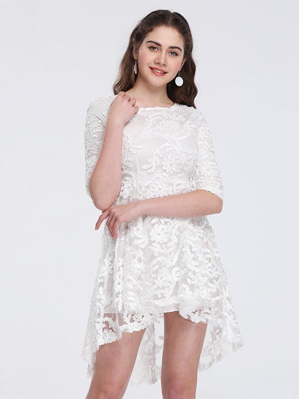Temperament Waist Skirt Seven-Piece Sleeve Slender Lace Dress