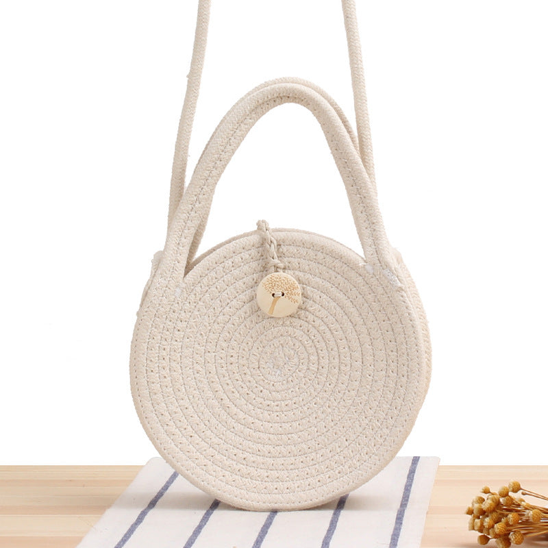 Crochet Market Bag Round Cotton Cord Crossbody Bag