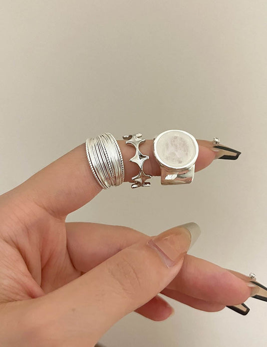 Trendy Star Pattern Silver-Tone Open Rings