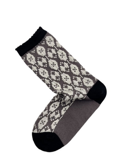 Rufia - Retro Mid-Calf Socks with Embossed Flowers