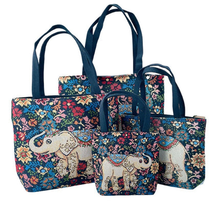 Cosbai - Blue Floral Elephant Tote Bag - Practical &amp; Durable