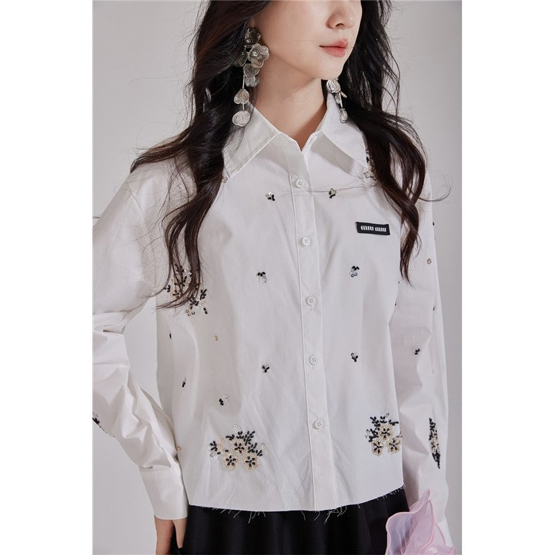 Beaded Frayed Short Shirt