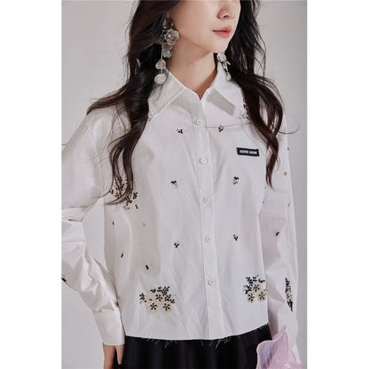 Beaded Frayed Short Shirt