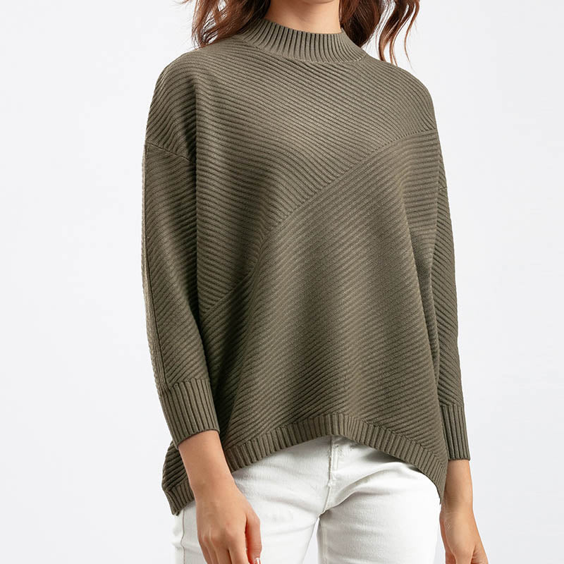 Retro Mock Neck Oversized Pullover Knit Sweater