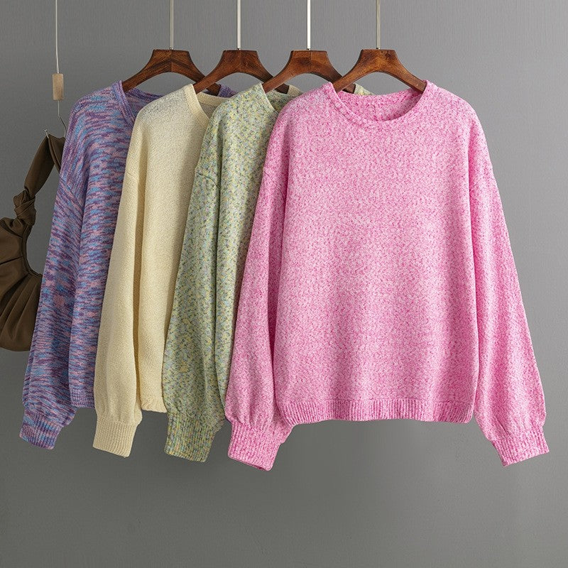 Round Neck Solid Color Loose Pullover Sweater
