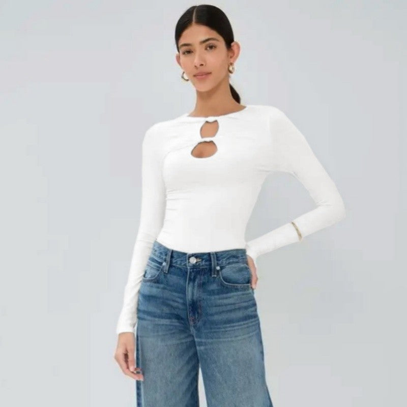 Hollow Knot Solid Long Sleeve T-Shirt