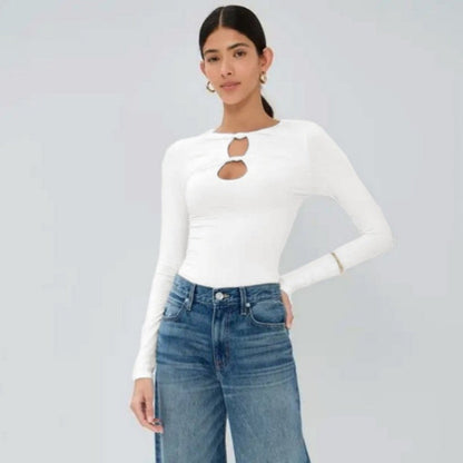 Hollow Knot Solid Long Sleeve T-Shirt