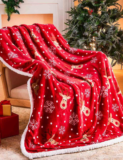 Plush Snowflake Reindeer Warm Throw Blanket