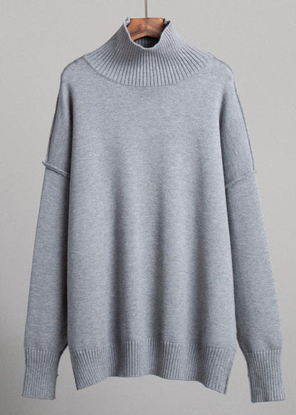 Cozy Knit Turtleneck Sweater With Patchwork