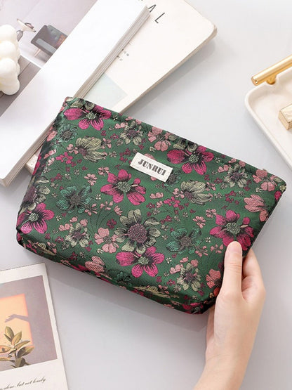 Cosbai - Zipper Makeup Pouch Bag with Floral Patterns