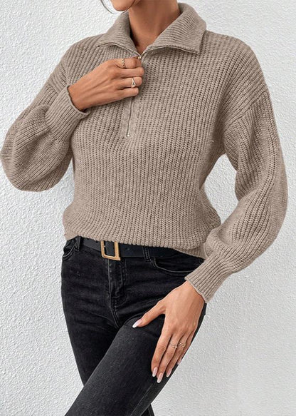 Cozy Knit Sweater With Zipper Detail
