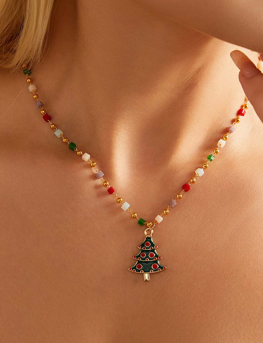Christmas Tree Santa Claus Pendant Necklace