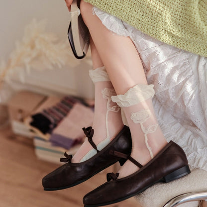 Rufia - Sweet Floral Mid-calf Socks for Women