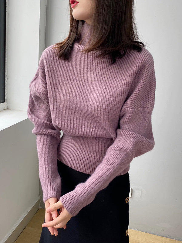 Casual Loose 6 Colors High-Neck Batwing Sleeves Sweater Top