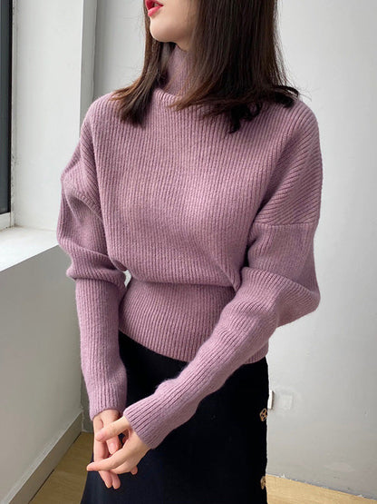 Casual Loose 6 Colors High-Neck Batwing Sleeves Sweater Top