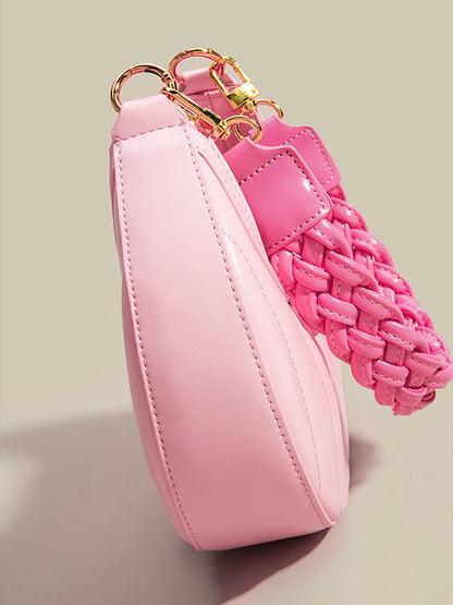 Color-Block Weave Zipper Saddle Bag