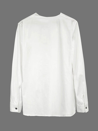 Long Sleeves Asymmetric Buttoned Split-front Blouses&shirts Tops