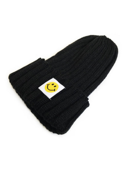 Haila - Winter Striped Knitted Beanie Embroidered Smile Motif