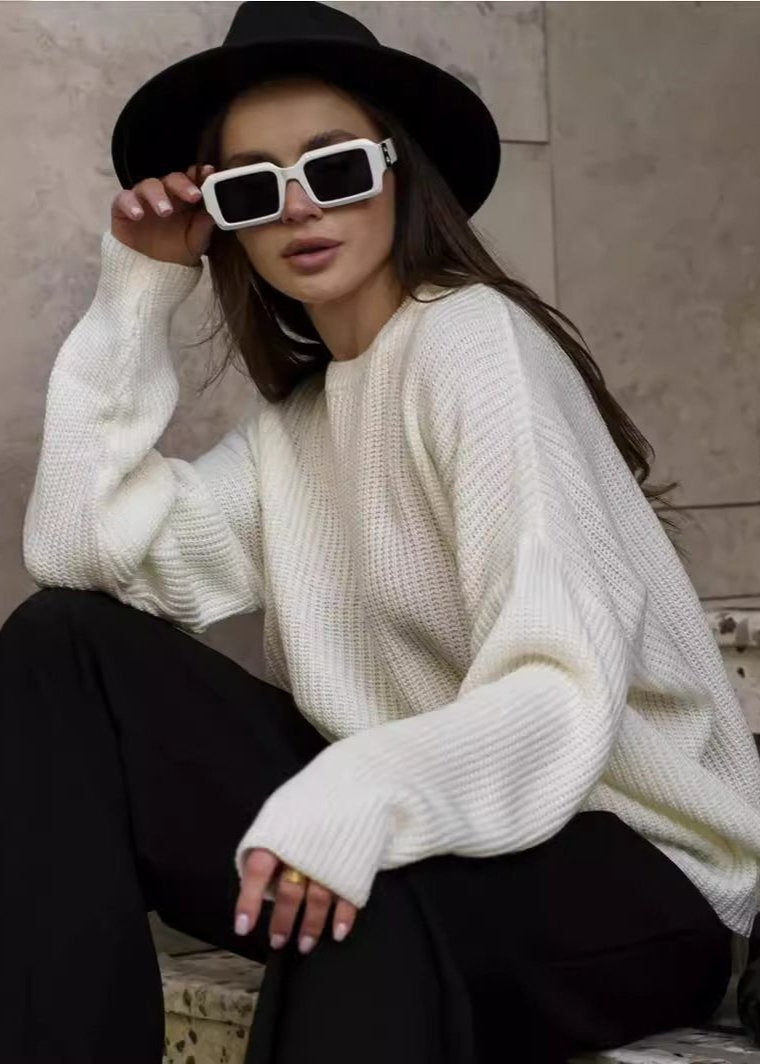 Round Neck Loose Knit Sweater For Women