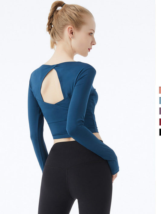 Cushion Upgrade European And American Women'S Sports Yoga Suit Dress Fast Dry Clothes Gym Long Sleeve T Shirt