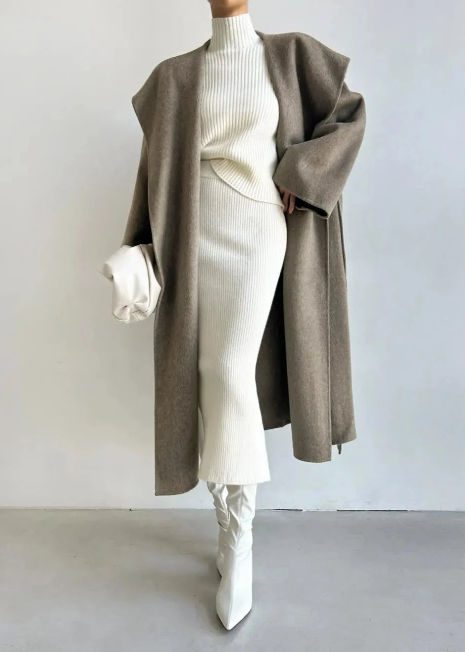 Two Piece Knit Set With Mock Neck And Skirt