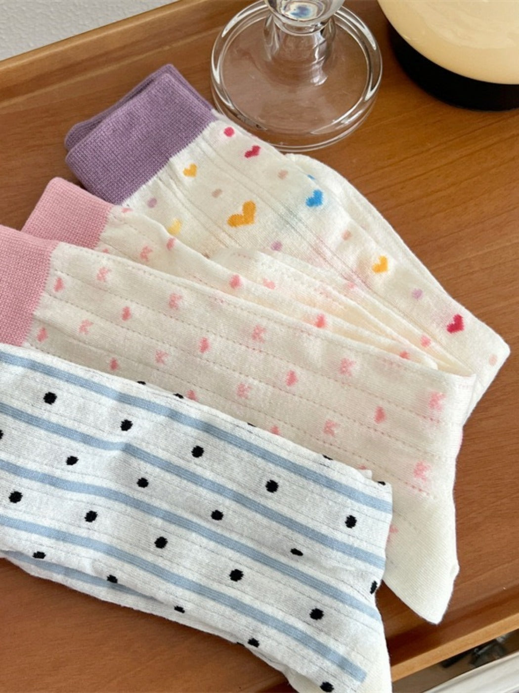 Rufia - Cute Breathable Mid-calf Socks with Polka Dot