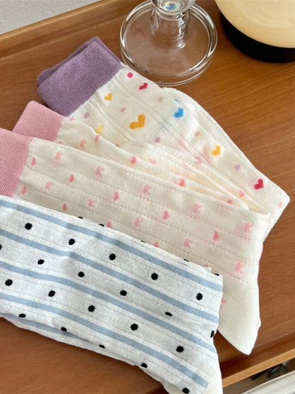 Rufia - Cute Breathable Mid-calf Socks with Polka Dot