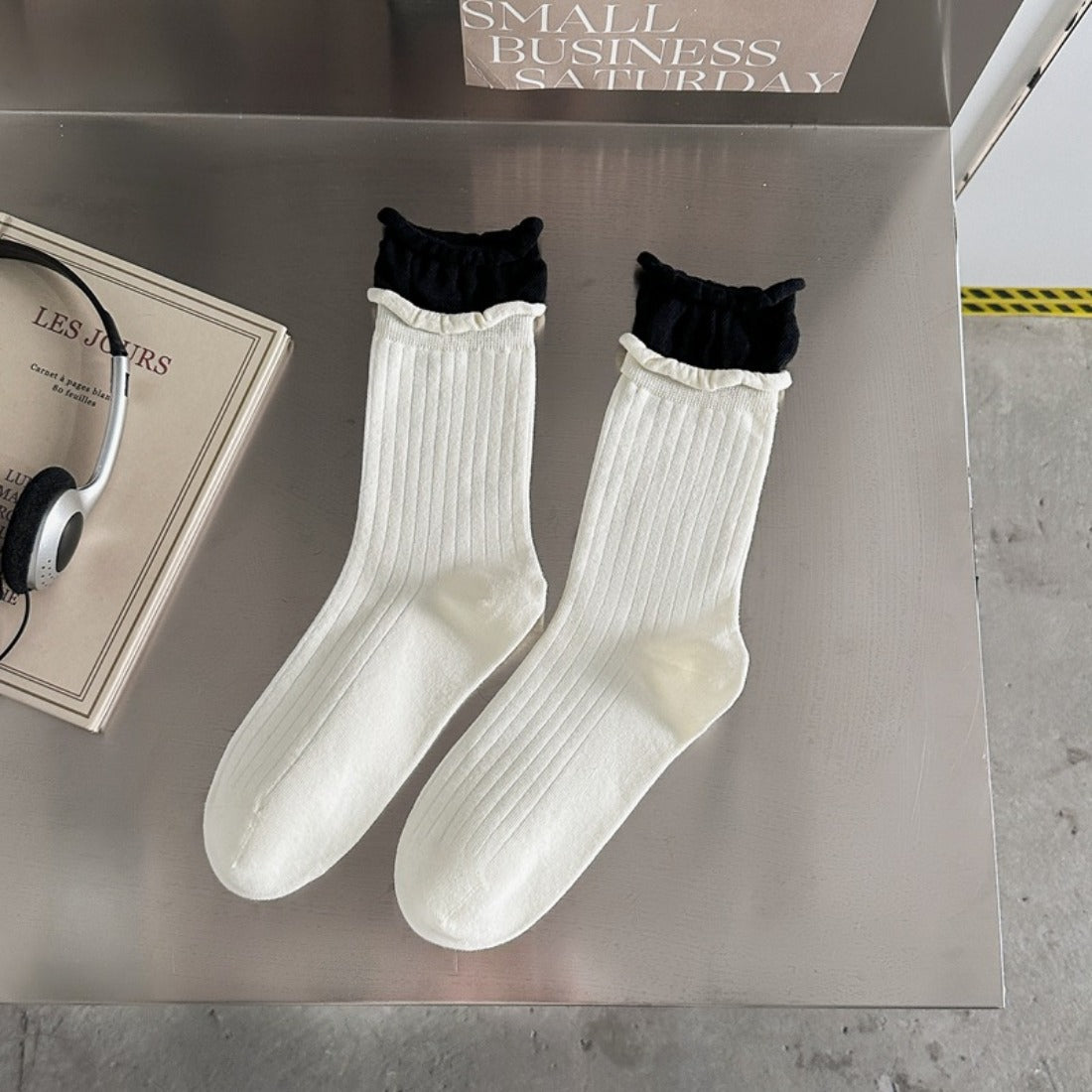 Rufia - Colorblock Rolled Cuff Mid-Calf Socks