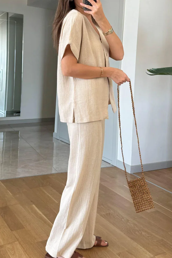 Casual V-Neck Short Sleeves \u0026 Pants Two-Piece Set