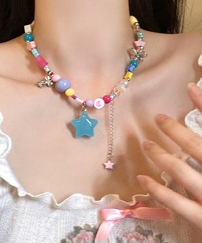 Beautiful Rainbow Copper Resin Beads Love Tassel Pendant Necklace