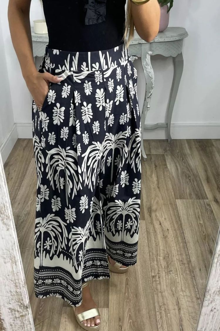 Printed Loose Wide-leg Casual Trousers