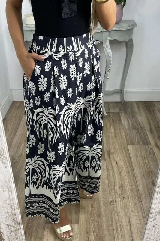 Printed Loose Wide-leg Casual Trousers