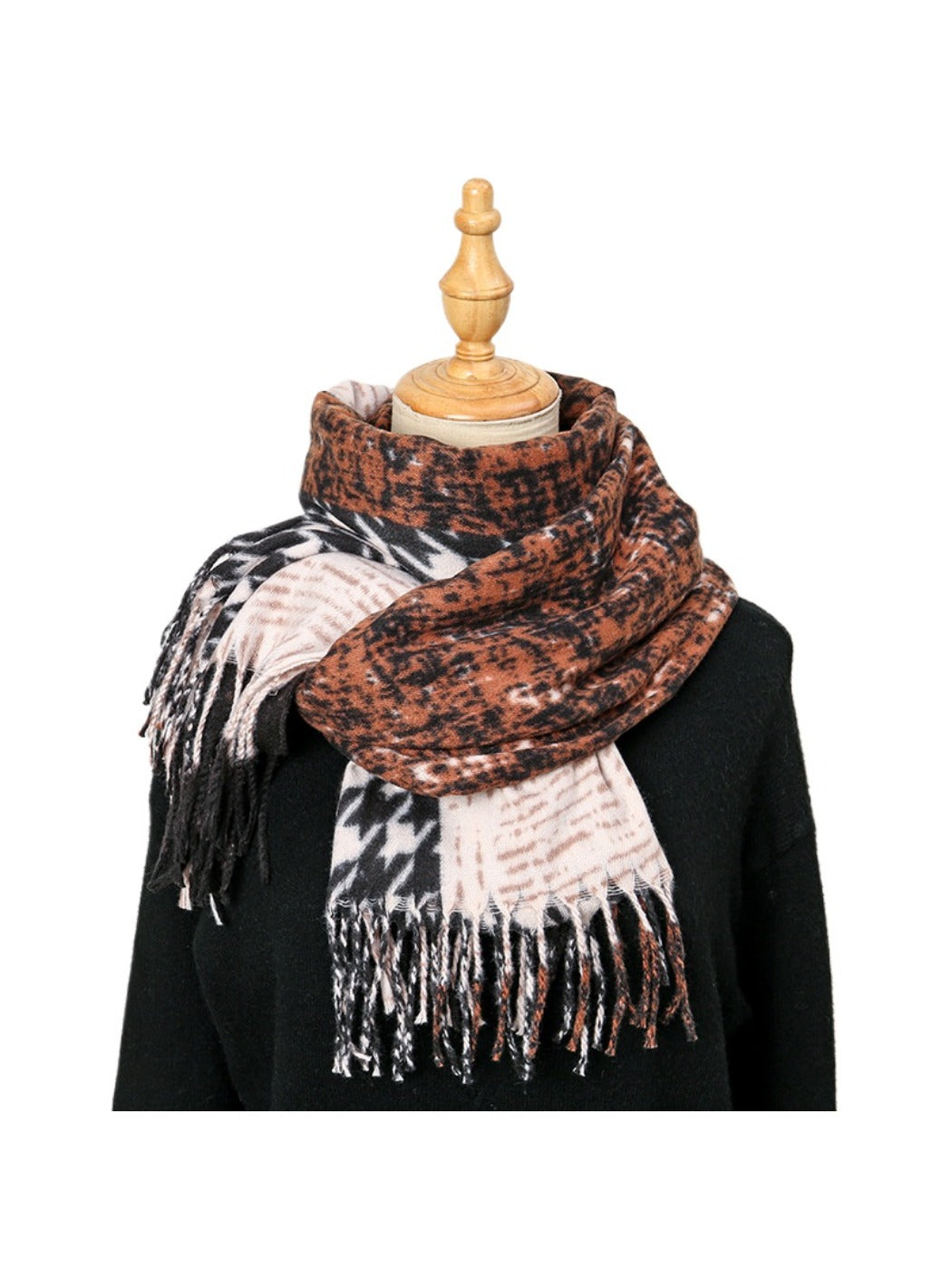Sscarvii - Geometric Pattern Tassel Winter Scarf