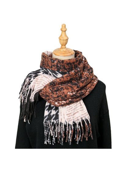 Sscarvii - Geometric Pattern Tassel Winter Scarf