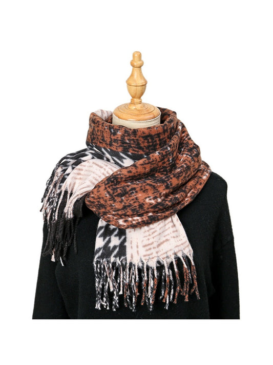Sscarvii - Geometric Pattern Tassel Winter Scarf