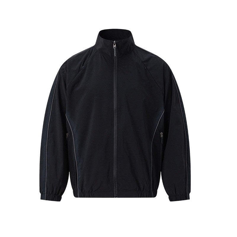 Color Block Stand Collar Loose Jacket
