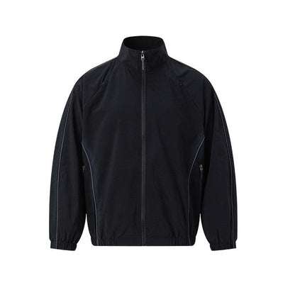 Color Block Stand Collar Loose Jacket
