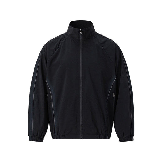 Color Block Stand Collar Loose Jacket