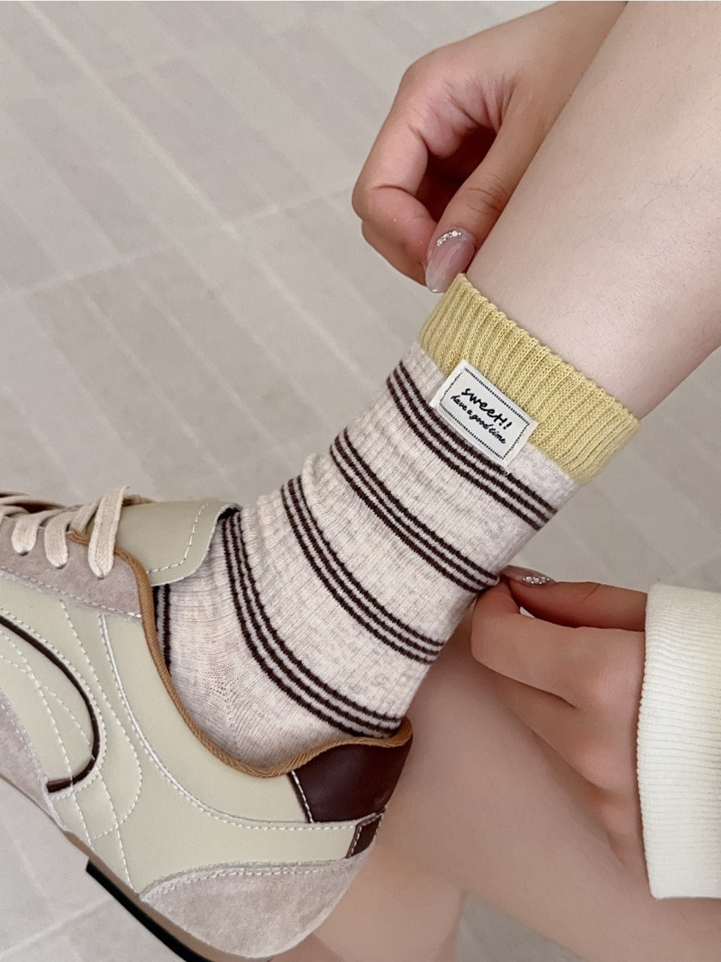 Rufia - Striped Breathable Mid-calf Socks for Women