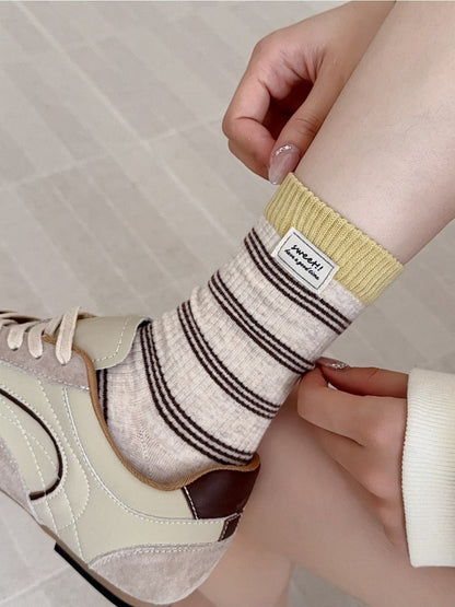 Rufia - Striped Breathable Mid-calf Socks for Women