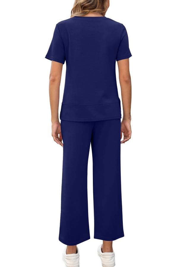 Women's Fashion Comfy Wide Leg 2 Piece Lounge Set
