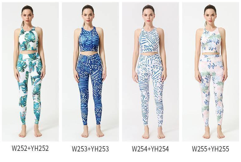 2 Pcs Suit Yoga Suit Women'S Print Yoga Tights Back Sports Bra Fitness Suit