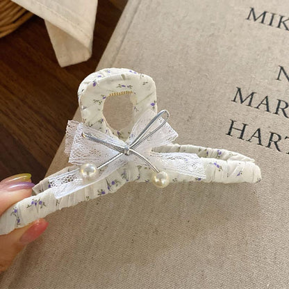 Elegant Floral Fabric Lace Bow Hair Claw Clips