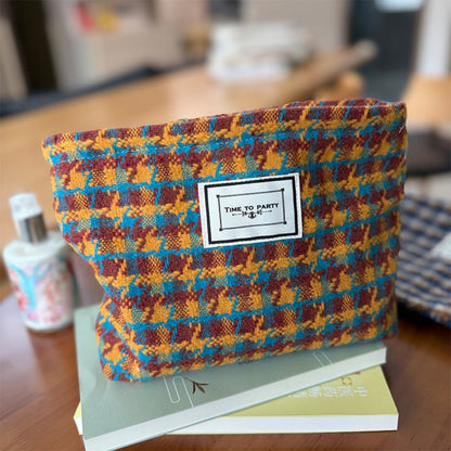 Cosbai - Houndstooth Canvas Cosmetic Bag