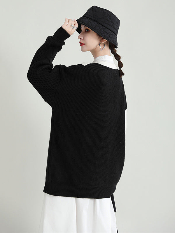 Urban Loose Contrast Color Split-Joint Sweater Top
