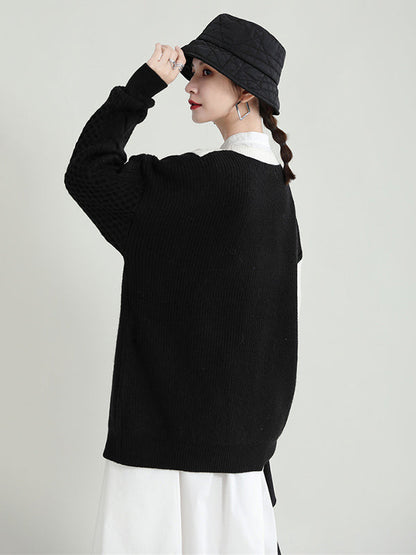 Urban Loose Contrast Color Split-Joint Sweater Top