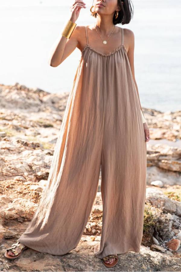 Vacation Casual Suspender Loose Wide Leg Jumpsuit